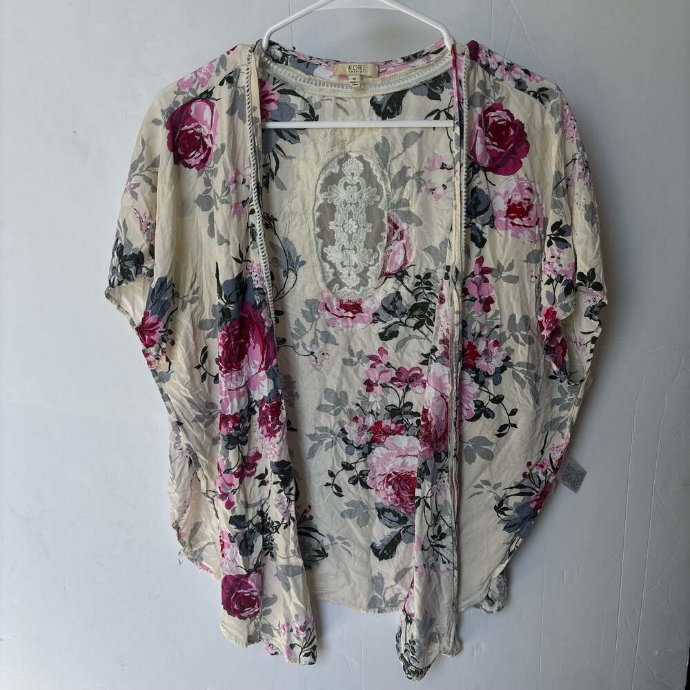 Kori America Floral Print Kimono Cardigan Size M